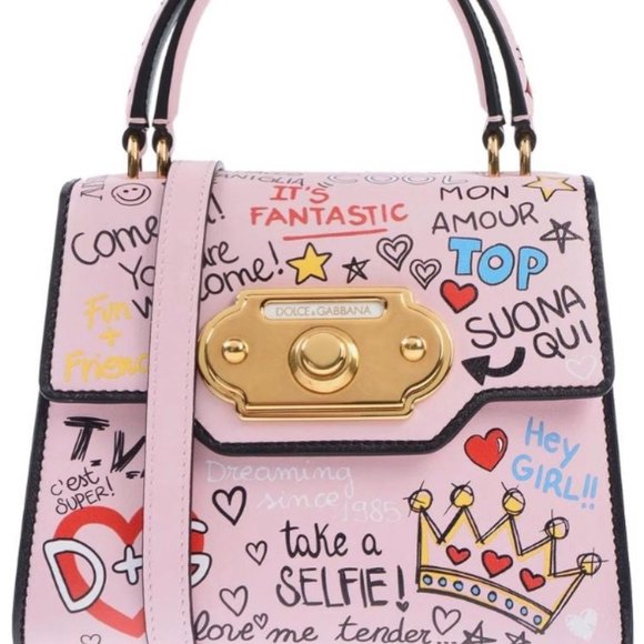 Authentic Dolce and Gabbana Mural Graffiti Amore Tote Shoulder WELCOME Mini Pink - Picture 1 of 6